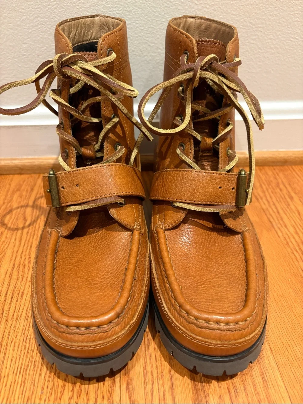 Polo Ralph Lauren Ranger Tumbled Leather Buckle Lug Sole Boots Mens Sz 9